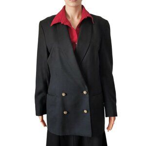 Dana Buchman Blazer Jacket 100% Silk Black Pockets Lined Button Front Womens 4